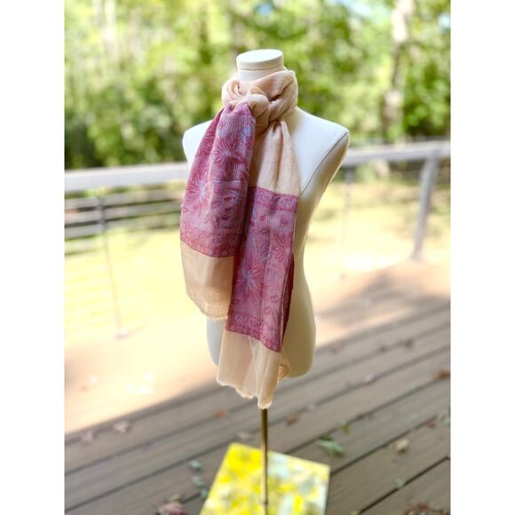 Long Lightweight Cashmere Scarf Pink Floral Pattern Soft Elegant Wrap Shawl - Picture 4 of 9